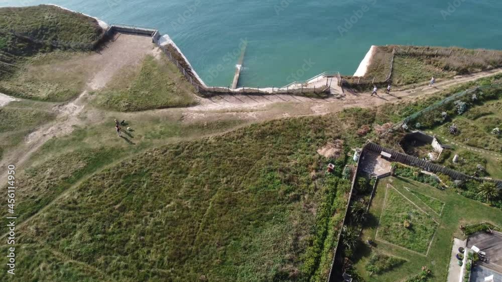 4K Aerial drone photography of Peacehaven's Friars Bay cliff steps and