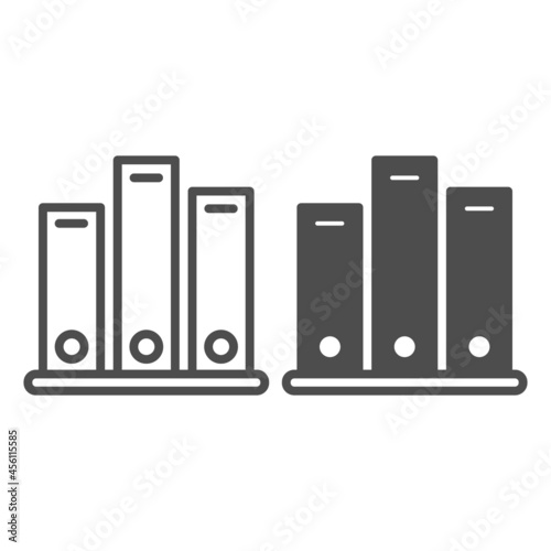 Shelf with folders, archival documents line and solid icon, documents concept, office binders vector sign on white background, outline style icon for mobile concept and web design. Vector graphics.