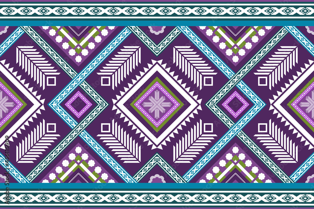 blue purple ethnic geometric oriental seamless traditional pattern. design for background, carpet, wallpaper backdrop, clothing, wrapping, batik, fabric. embroidery style. vector.