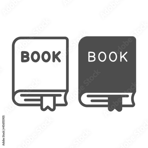 Closed thick book with a ribbon bookmark line and solid icon, education concept, textbook vector sign on white background, outline style icon for mobile concept and web design. Vector graphics.