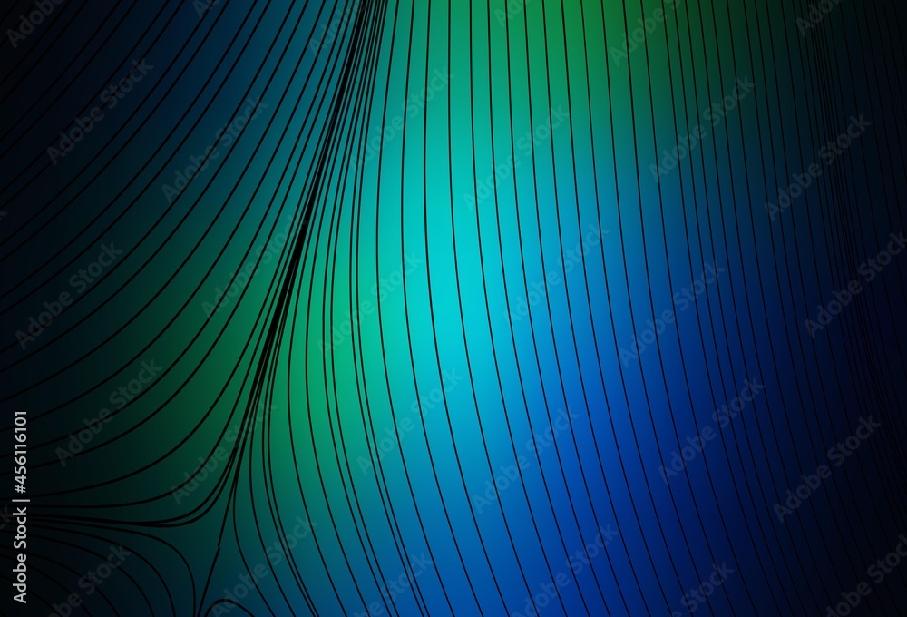 Dark Blue, Green vector background with curved lines.