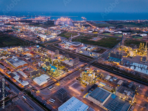 Fototapeta Naklejka Na Ścianę i Meble -  Aerial view of chemical process plant near Tarragona, Spain