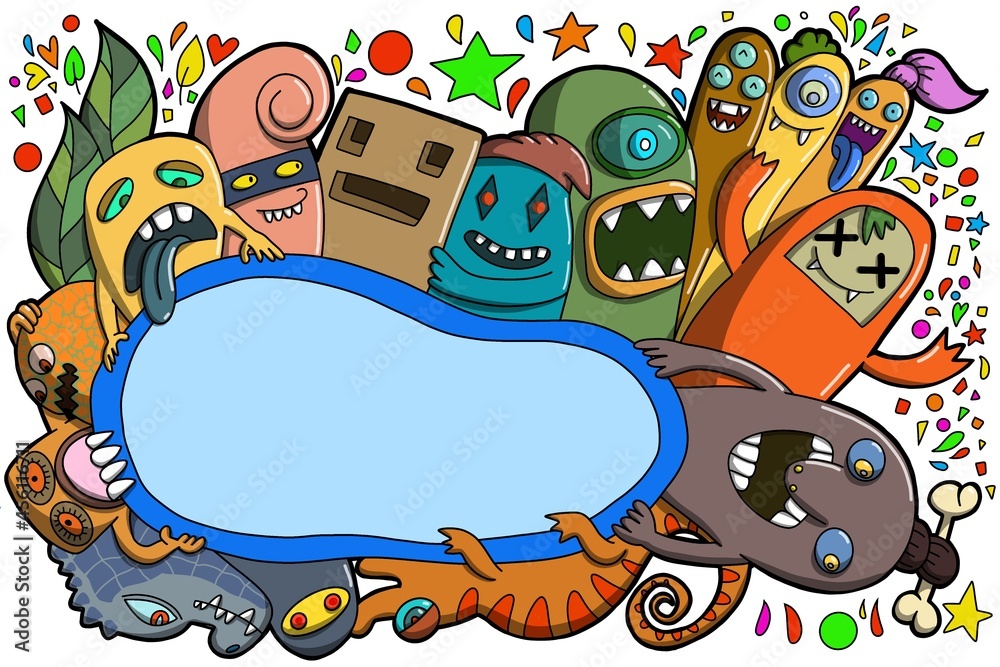 Naklejka premium frame Cartoon monsters collection. set of cartoon monsters group