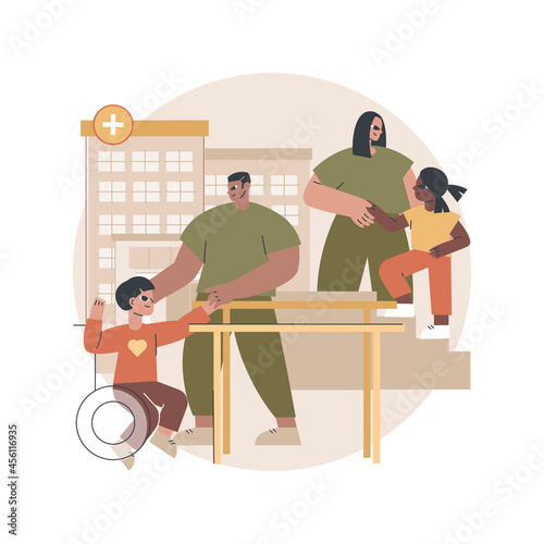 Childrens rehabilitation center abstract concept vector illustration. Kids rehabilitation center, children healthcare service, coordination, pediatric and educational support abstract metaphor.