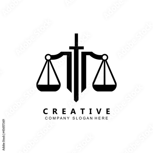 Lawyer or Justice law logo vector design, icon illustration