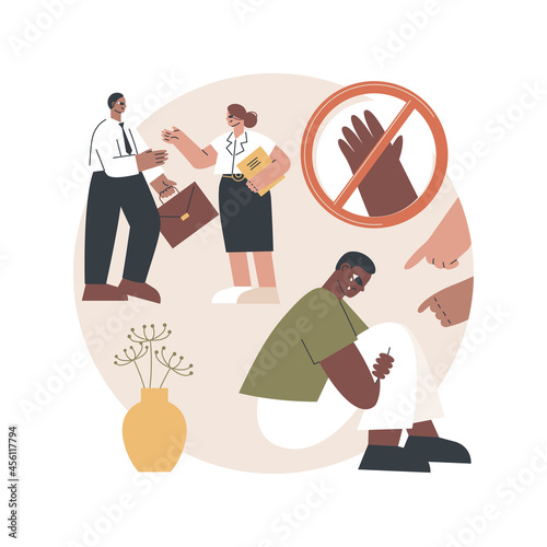 Racial discrimination abstract concept vector illustration. Discrimination based on skin colour, racial or ethnic origin, bullying and harassment, equal rights, prejudice abstract metaphor.