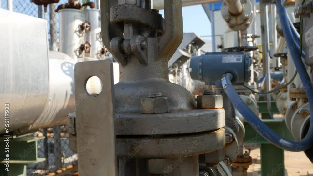 Valve and piping structure in the industrial factory, panning video Valve and piping structure in the industrial factory, panning video