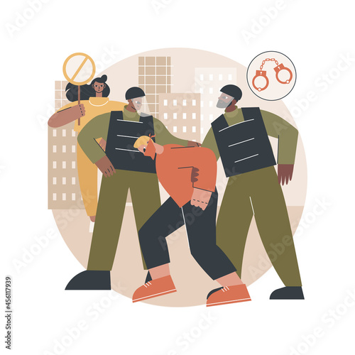 Arrest abstract concept vector illustration. Demonstration, public protest arrest, objection and disapproval, mass unrest, riot police, use of force, law enforcement, detention abstract metaphor.