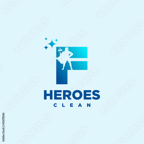 F hero Initial letter Cleaning Service Simple Modern Logo Idea art.