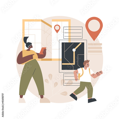 GPS kids tracker watches abstract concept vector illustration. GPS tracker, kids location tracking, parental control, child security, following route, educational device abstract metaphor.
