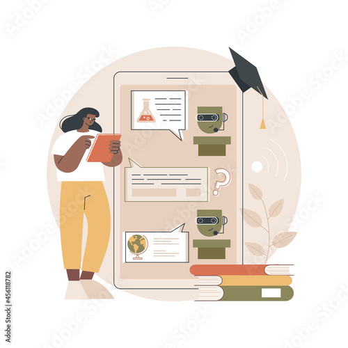 Chatbot self learning abstract concept vector illustration. Chatbot ability, virtual assistants, AI chat software development, machine self learning, advanced bot service abstract metaphor.