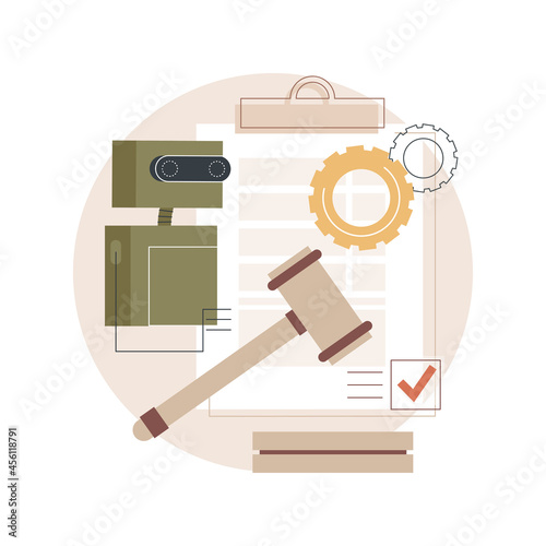 Artificial intelligence regulations abstract concept vector illustration. Artificial intelligence law, AI development limitation, global tech regulations, robotics legislation abstract metaphor.