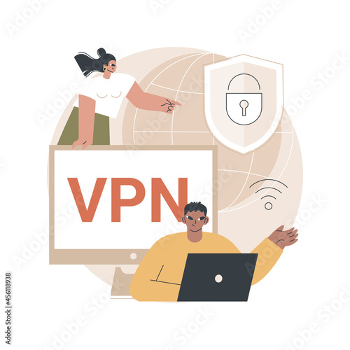 VPN access abstract concept vector illustration. Virtual private network access, remote proxy server, VPN service, unblock website online, secure internet, global connection abstract metaphor.