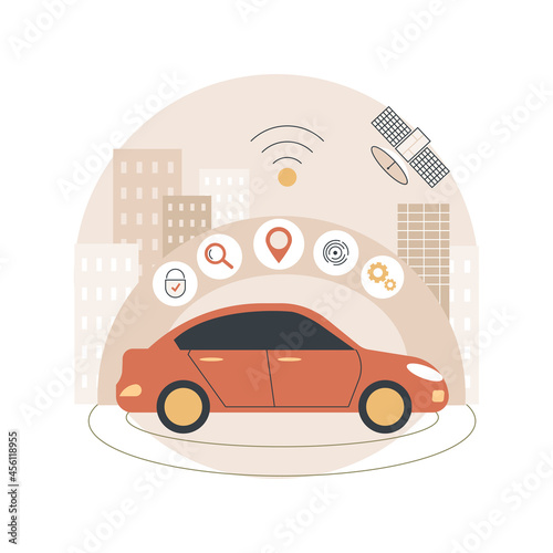 Autonomous car abstract concept vector illustration. Self-driving car, driverless robotic vehicle, sensor based technology, autonomous vehicle, self-operated, test-drive abstract metaphor.