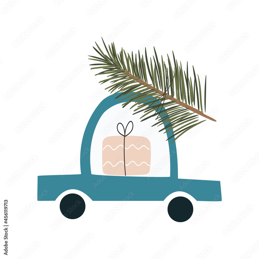 Illustration Christmas tree in the car
