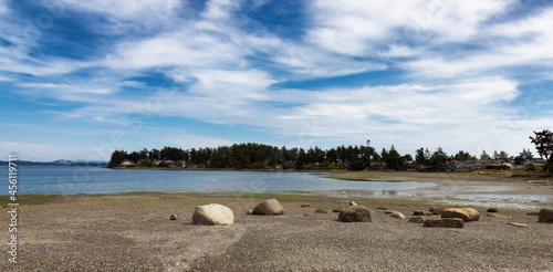View of a scenic shore on the west coast of pacific ocean during a sunny summer day. Roberts Bay, Sidney, Vancouver Island, British Columbia, Canada. © edb3_16