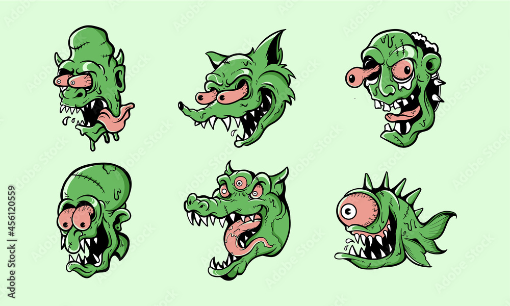 Fototapeta premium Fink Green Zombie Vector Aset 