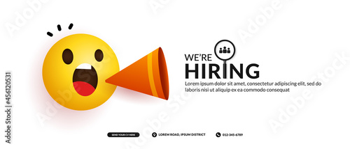 Minimal job vacancy social media banner, We are hring background with cute emoji announcement concept