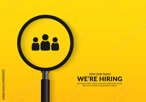 We are hring poster with realistic magnifying glass, Minimal job vacancy background for social media post