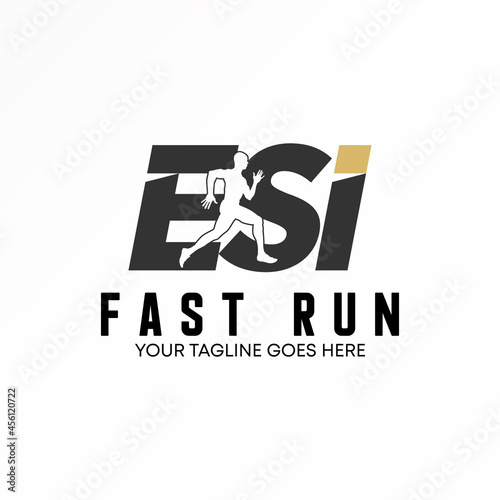 Letter or word ESI sans serif font with running man image graphic icon logo design abstract concept vector stock. Can be used as a symbol related to initial or sport.