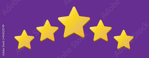 Five stars icon on purple background. Stars rating review for website and mobile apps. Vector illustration.