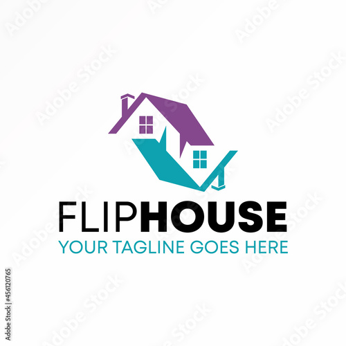 Unique Home or Roof house in Reverse or flip image graphic icon logo design Abstract concept vector stock. Can be used as a symbol related to property.