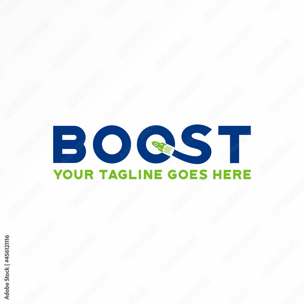 Letter or word BOOST san serif font with rocket Image graphic icon logo design abstract concept vector stock. Can be used as a symbol related to speed or transportation