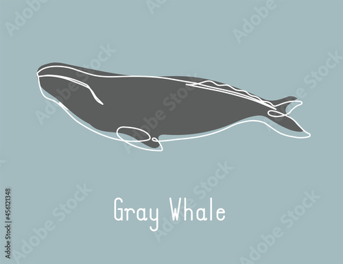 Single continuous line drawing of gray whale for marine company logo identity. Big fish mammal animal mascot concept for business logotype. Modern one line draw design illustration vector graphic