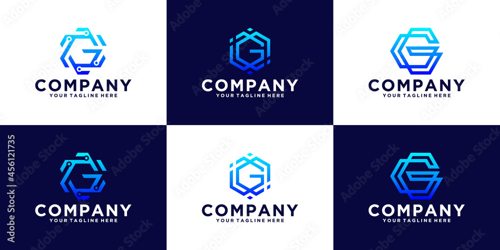 set of logo design initial letter G hexagon design for business and technology companies set of logo design initial letter G hexagon design for business and technology companies