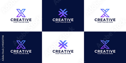 set of logo design initial letter X designs for business and technology companies