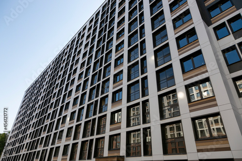 Facade of a new multi-storey residential building in Saint Petersburg