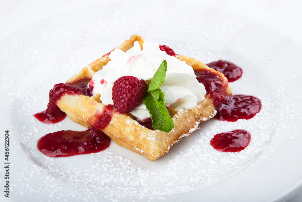 delicious sweet dessert on white plate with tea
delicious sweet dessert on white plate with tea