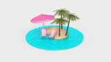Summer with water play equipment placed on the beach. summer time. 3D illustration, 3D rendering	
