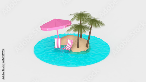 Summer with water play equipment placed on the beach. summer time. 3D illustration  3D rendering  