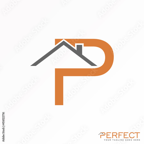 Letter P sans serif font with Roof or house image graphic icon logo design abstract concept vector stock. Can be used as a symbol related to the home or initial