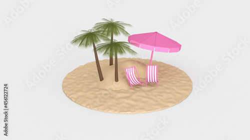 Summer with water play equipment placed on the beach. summer time. 3D illustration  3D rendering 