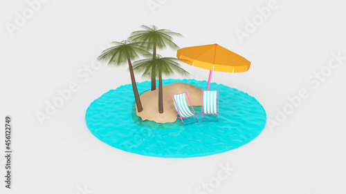 Fototapeta Naklejka Na Ścianę i Meble -  Summer with water play equipment placed on the beach. summer time. 3D illustration, 3D rendering	