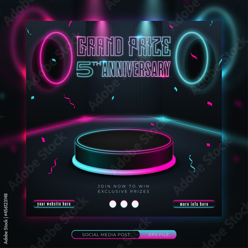 Grand prize anniversary neon gaming style social media banner template