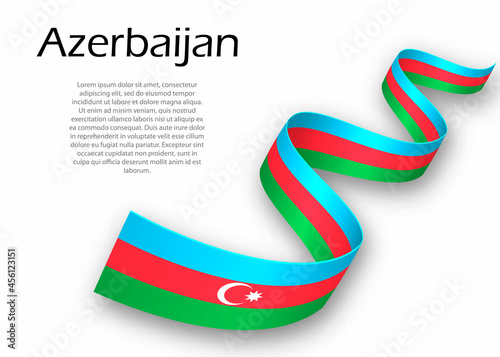 Waving ribbon or banner with flag of Azerbaijan