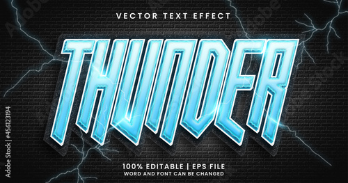 Thunder text, blue shine text effect style on dark background