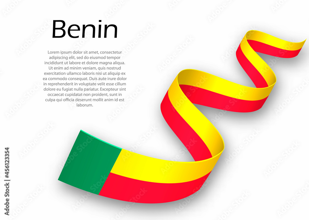 Waving ribbon or banner with flag of Benin. Template for independence day design Waving ribbon or banner with flag of Benin. Template for independence day design