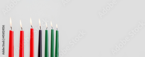 Kwanzaa banner with candles and copy space.  photo