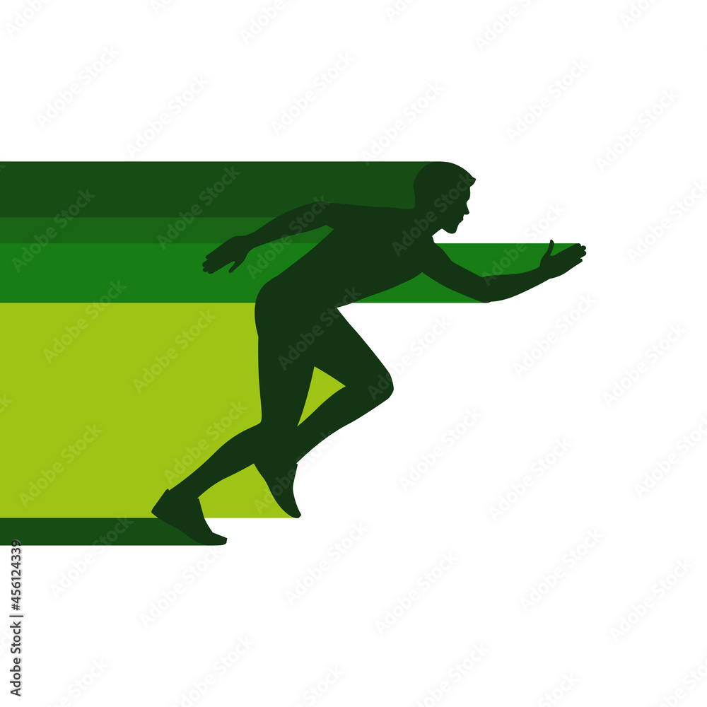Persona corriendo. Concepto de deporte y velocidad. Hombre corriendo rápido. Naturaleza. Ilustración vectorial, estilo silueta verde Persona corriendo. Concepto de deporte y velocidad. Hombre corriendo rápido. Naturaleza. Ilustración vectorial, estilo silueta verde