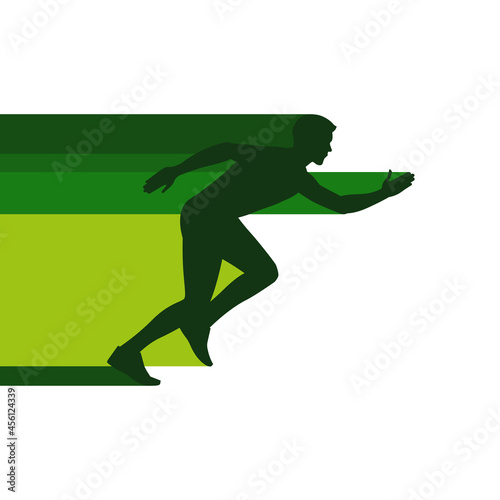 Persona corriendo. Concepto de deporte y velocidad. Hombre corriendo rápido. Naturaleza. Ilustración vectorial, estilo silueta verde photo