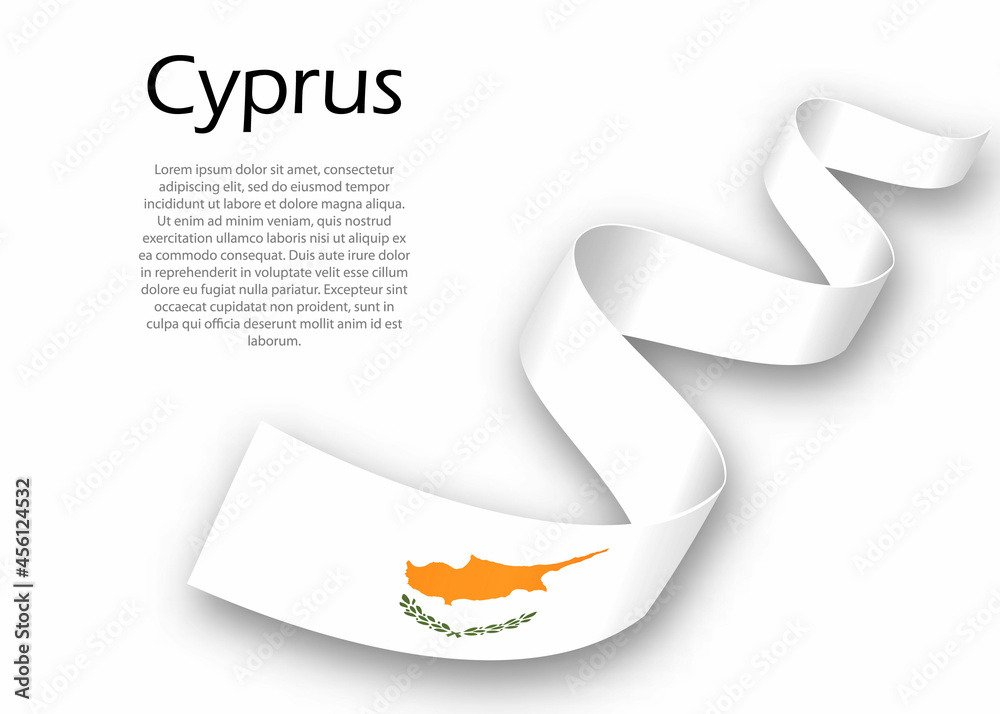 Waving ribbon or banner with flag of Cyprus