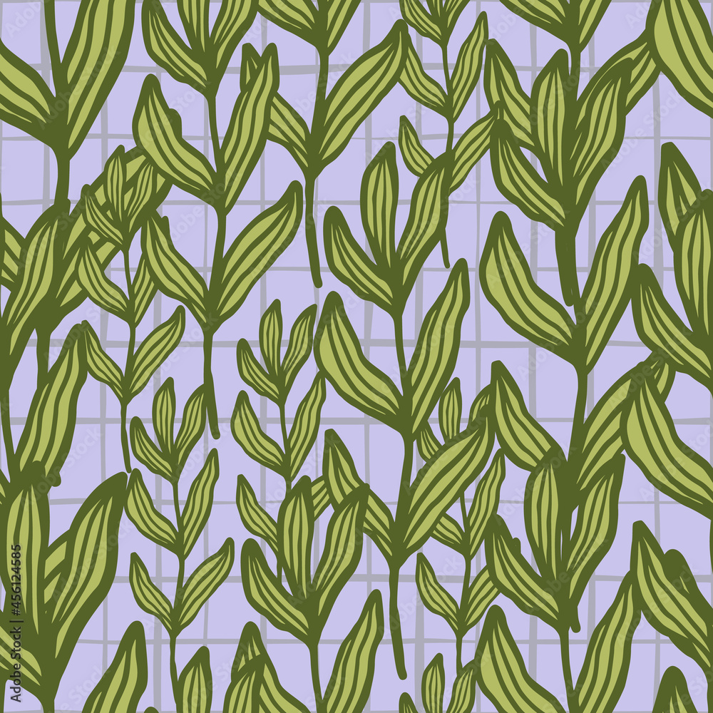 Creative tropical branch with leaves seamless pattern on stripes background. Creative tropical branch with leaves seamless pattern on stripes background.
