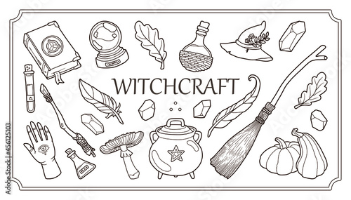 Magic items. Hand drawing illustration. 