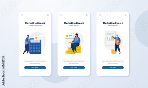 Marketing team with sales report on onboard screen illustration concept