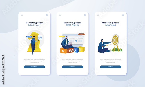Marketing team strategy on onboard screen interface illustration concept