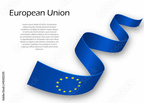 Waving ribbon or banner with flag of European Union